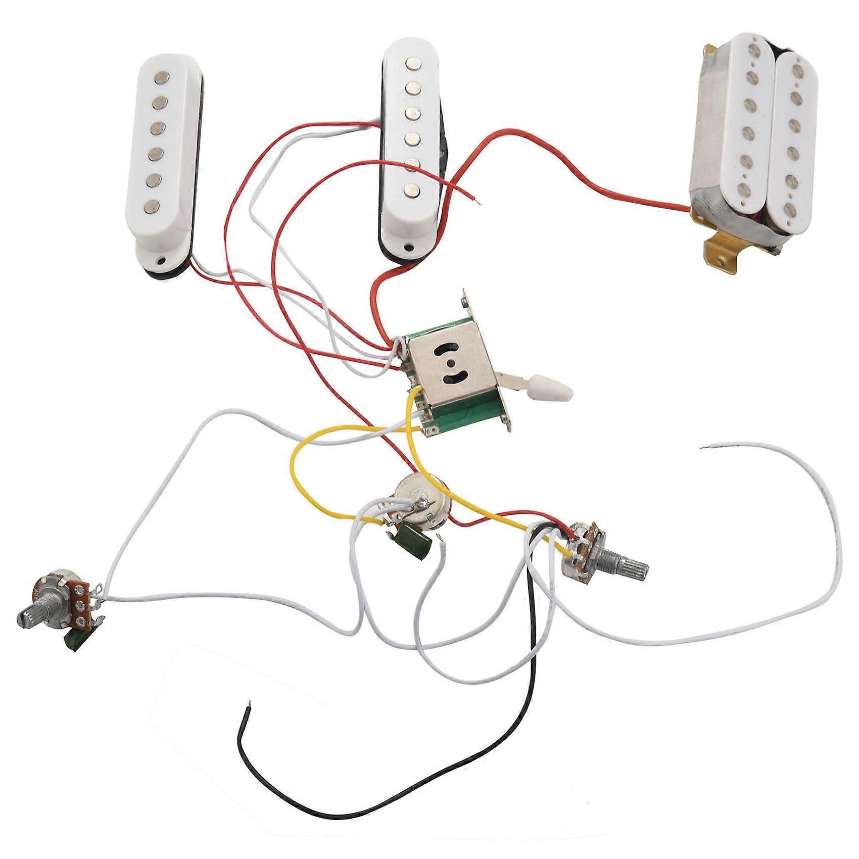ST elektrisk gitar pickup ledningsnett forhåndskablet 5-veis bryter 2T1V kontroll SSH pickup for hvit