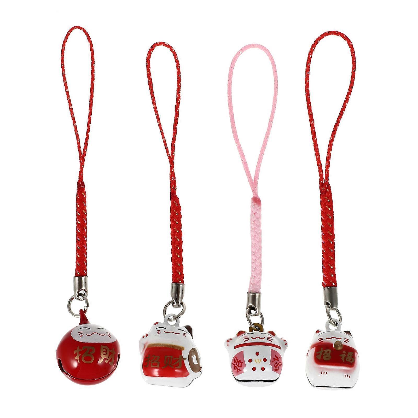 4Pcs Fortune Cat Keychain Key Ring Ornamente Fortune Cat Design Hanging Ornaments (Random Style)