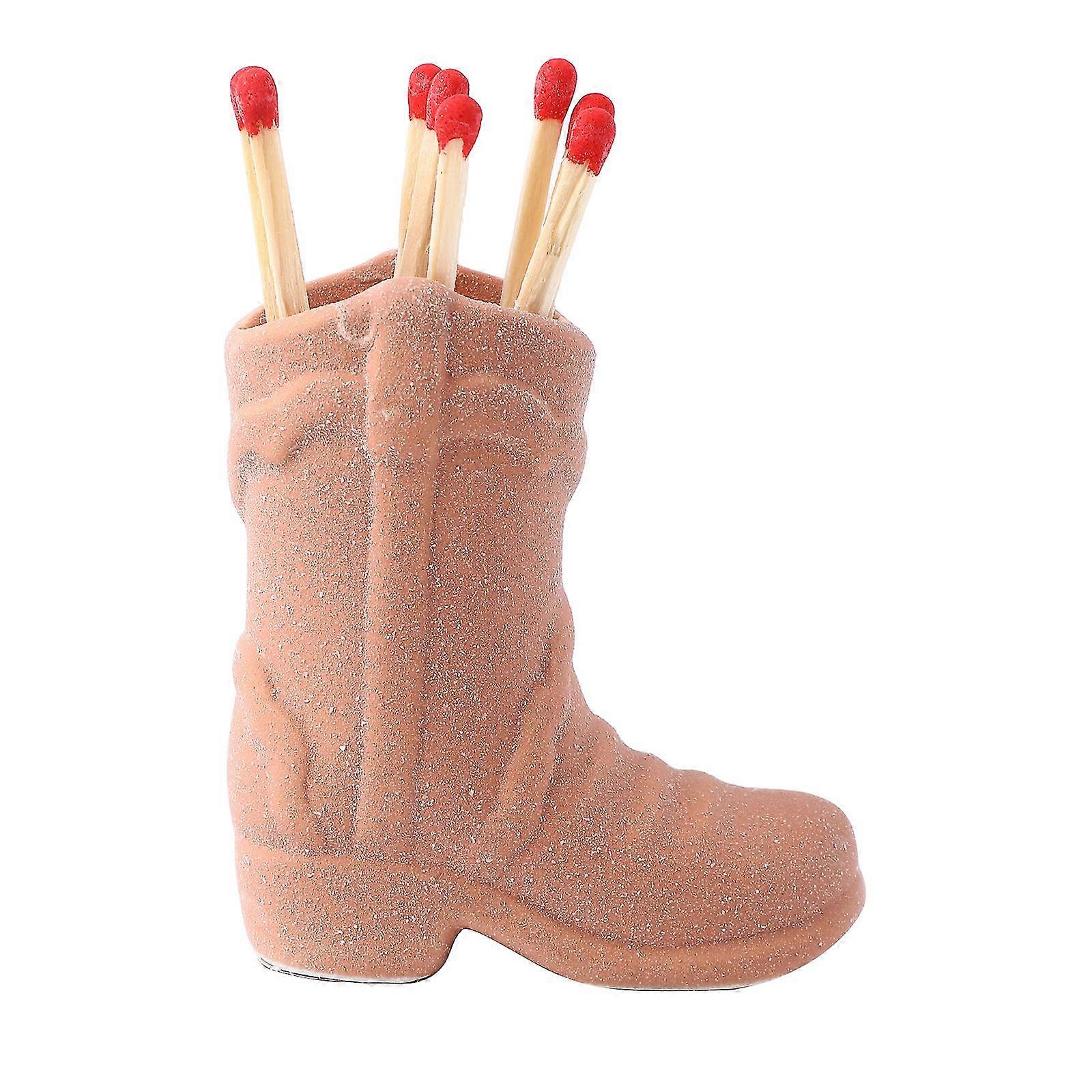 Cowboy Boot Match Holder With Striker, Ceramic Cowboy Matchstick Holder Match Jar With Striker For Home Decor