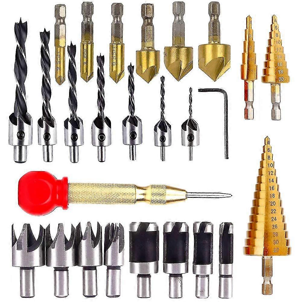 26 Drilling Tools For Woodworking, Including 6 Milling Drills, 7 Three-tiny Drills With L L Wrench, 8