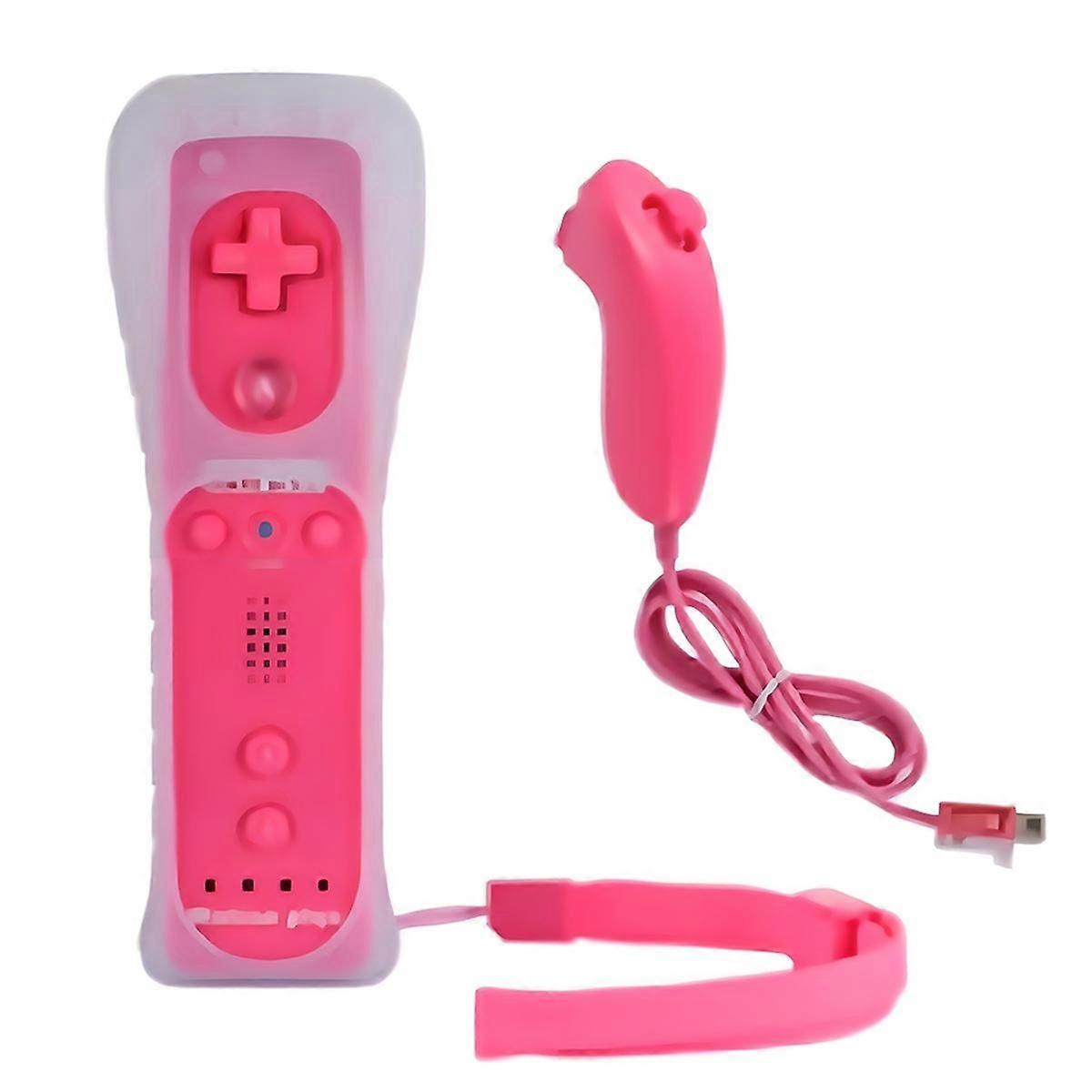 2 in 1 Remote & Nunchuck Controller Remote Controller Gamepad for Console Joystick Joypad Pink