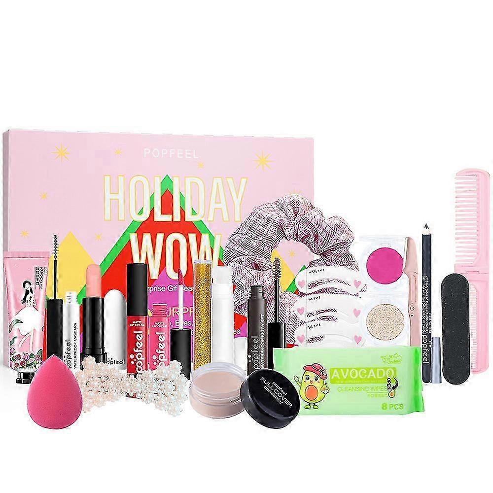 Kit de Maquiagem de Calendário do Advento de Natal com Contagem Regressiva de Natal, Inclui Gloss Labial, Blush, Caixa de Sobrancelhas Blindschrui622