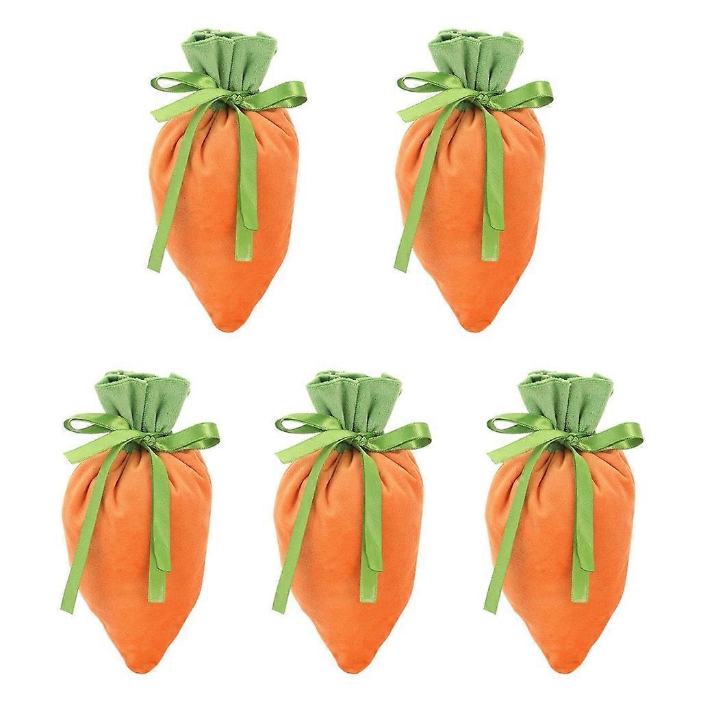 5pcs Easter Carrot Shape Velvet Gift Bag Drawstring Treat Bag for Easter Party
