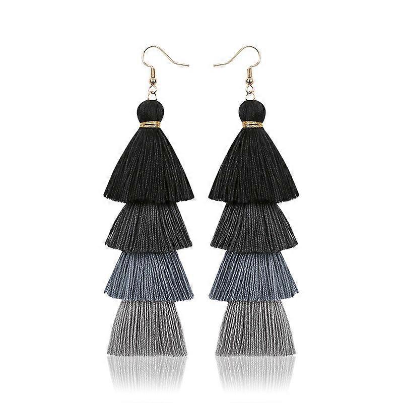 Bohemia Multi-layer Long Tassel Earring Red Blue Yellow Handmade Fringed Drop Earrings For Women Wedding Jewelry
