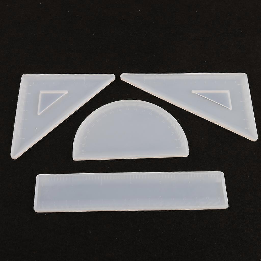 4 Shapes Silicone Resin Ruler Molds Kit Handmade Triangular Protractor Craft