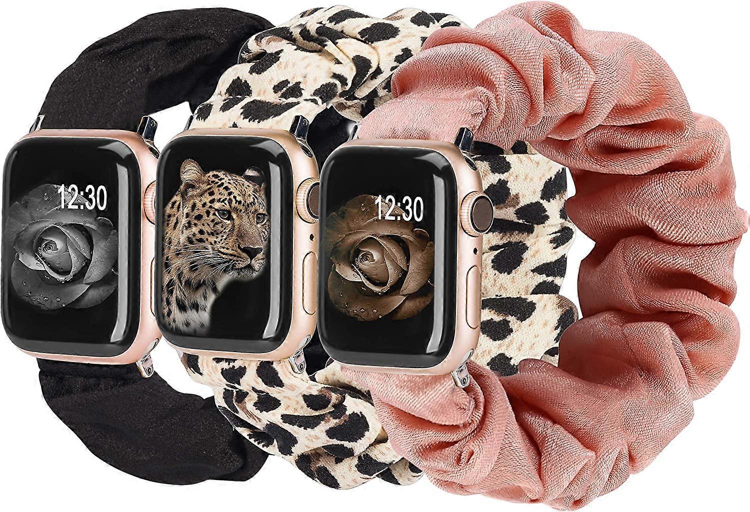 3 Packs Compatible with Apple Watch Band Scrunchies 42mm Cloth Soft Pattern Printed Fabric Wristband Bracelet Women IWatch Elastic Scrunchy Bands 44mm