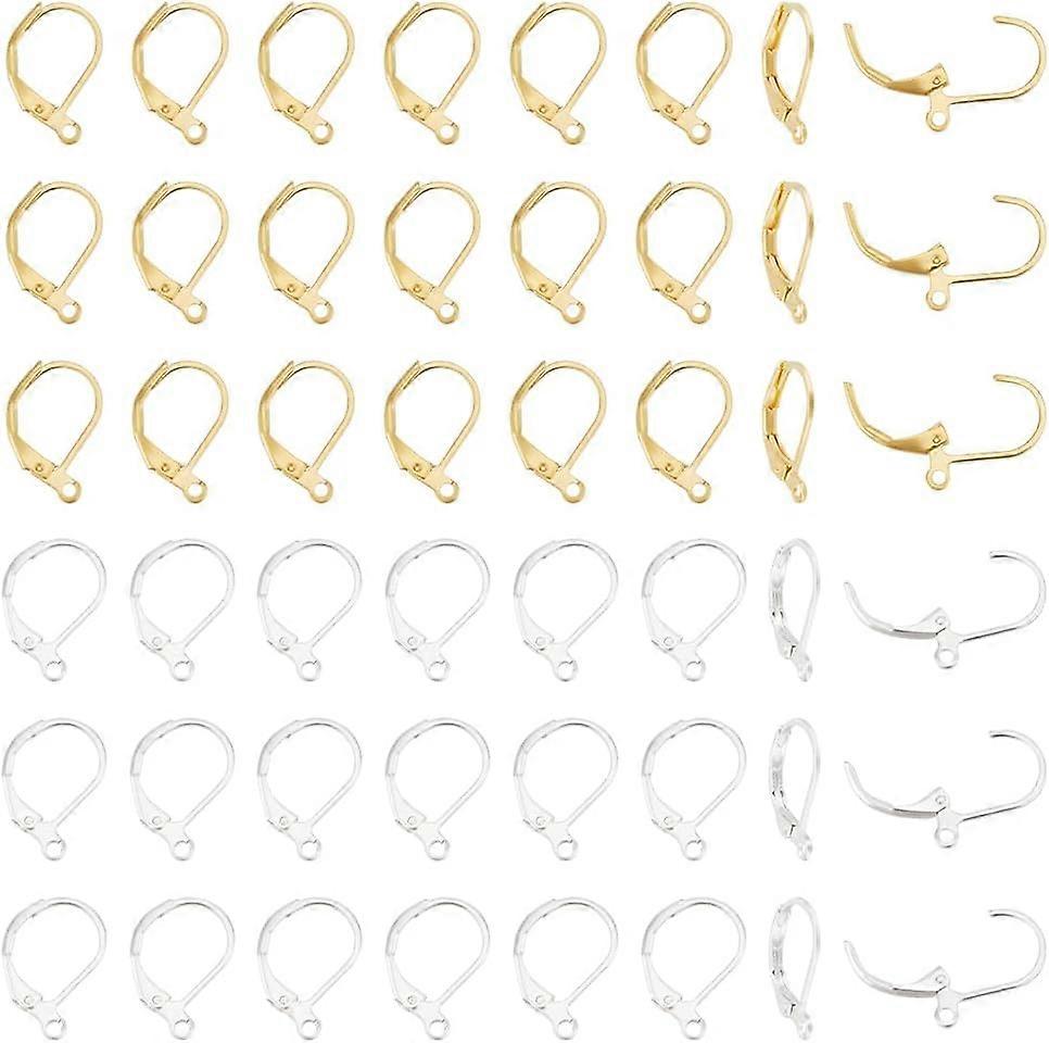 60Pcs 2 Colors Brass Leverback Earring Hooks 15.6x10mm French Earring Hooks Leverback Earwires with Loop Dangle Ear Wire Findings for DIY Earring Jewe