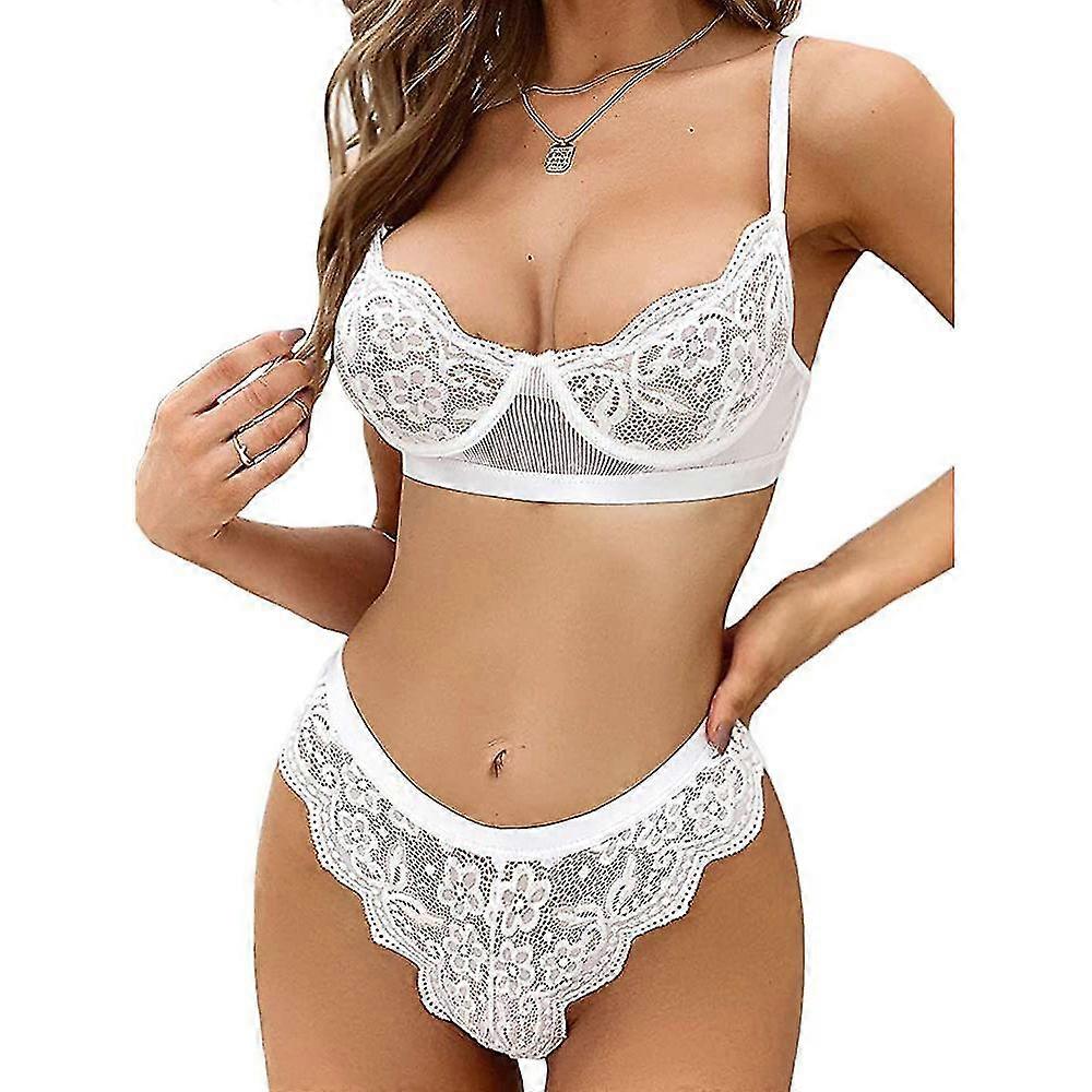 Naiset seksikäs nähdä läpi pitsi alusvaatteet setti rintaliivit korkea vyötärö stringit alusvaatteet yöasu-MXBC
