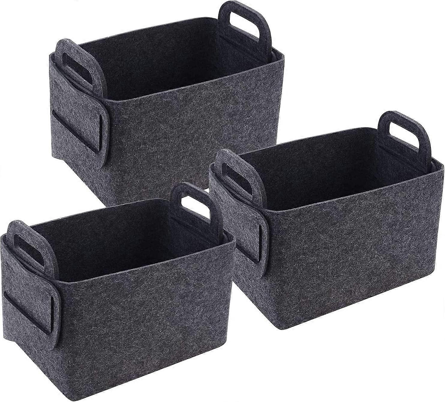 3 Pcs Felt Storage Box (Deep Grey)