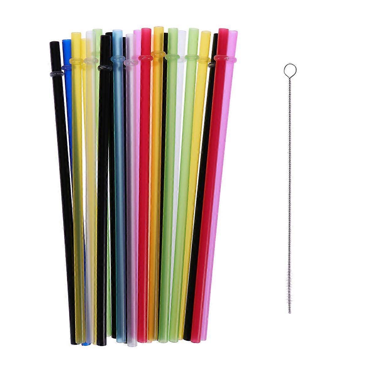 25 Brushes with Rings Solid Color Straw Reusable Plastic Thick Drinking Straws Mason Jar Straws for Party or Home Use - Size 23CM (Mixed Color)