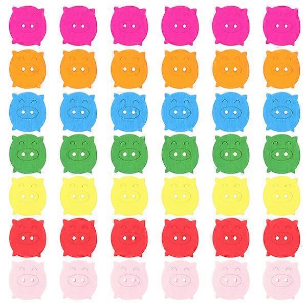 100pcs Decorative Clothes Buttons Pig Head Design Wooden Buttons DIY Craft Buttons