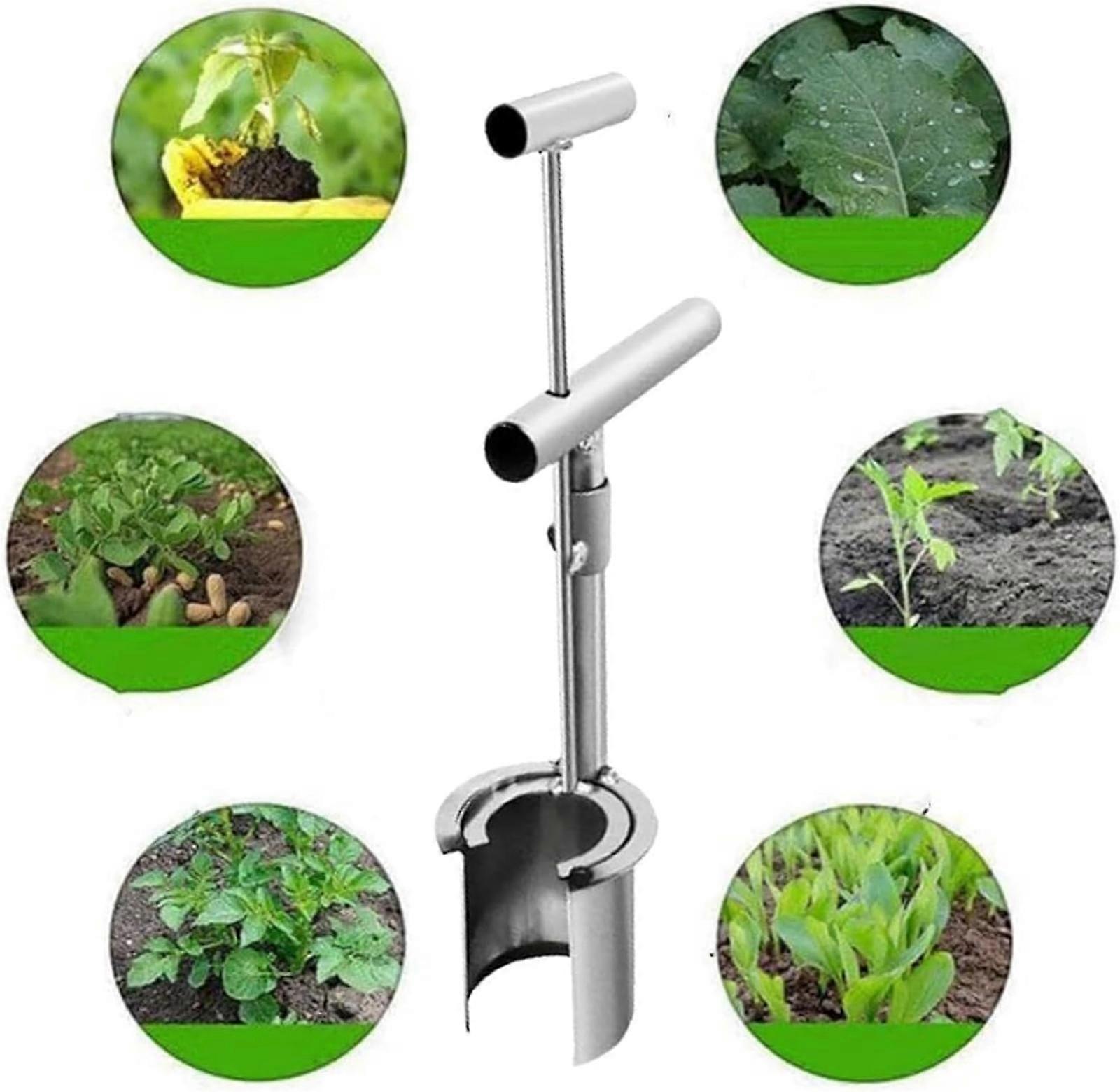 Bulb Planter Tool Long Handle, Taggete Base Hagearbeid Bulb Transplanter med mykt grep, Heavy Duty Long Handled Bulb Planter Sod Plugger for graving