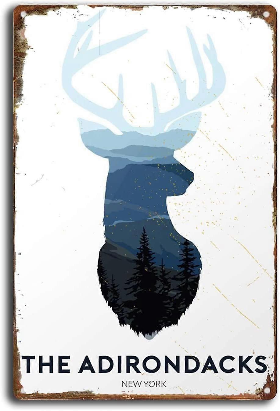 שלט פח אדירונדק נסיעות צבי לבן זנב אדירונדקס קישוט קיר הבית 8x12 אינץ '