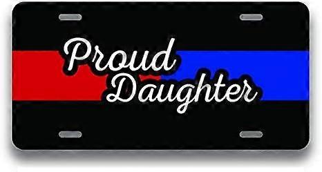 Placa de Licença Impressa Vermelha / Azul Filha de Bombeiro Orgulhosa/Policial | 6 polegadas por 12 polegadas | Parede de Reboque de Carro Caminhão RV | VLP889
