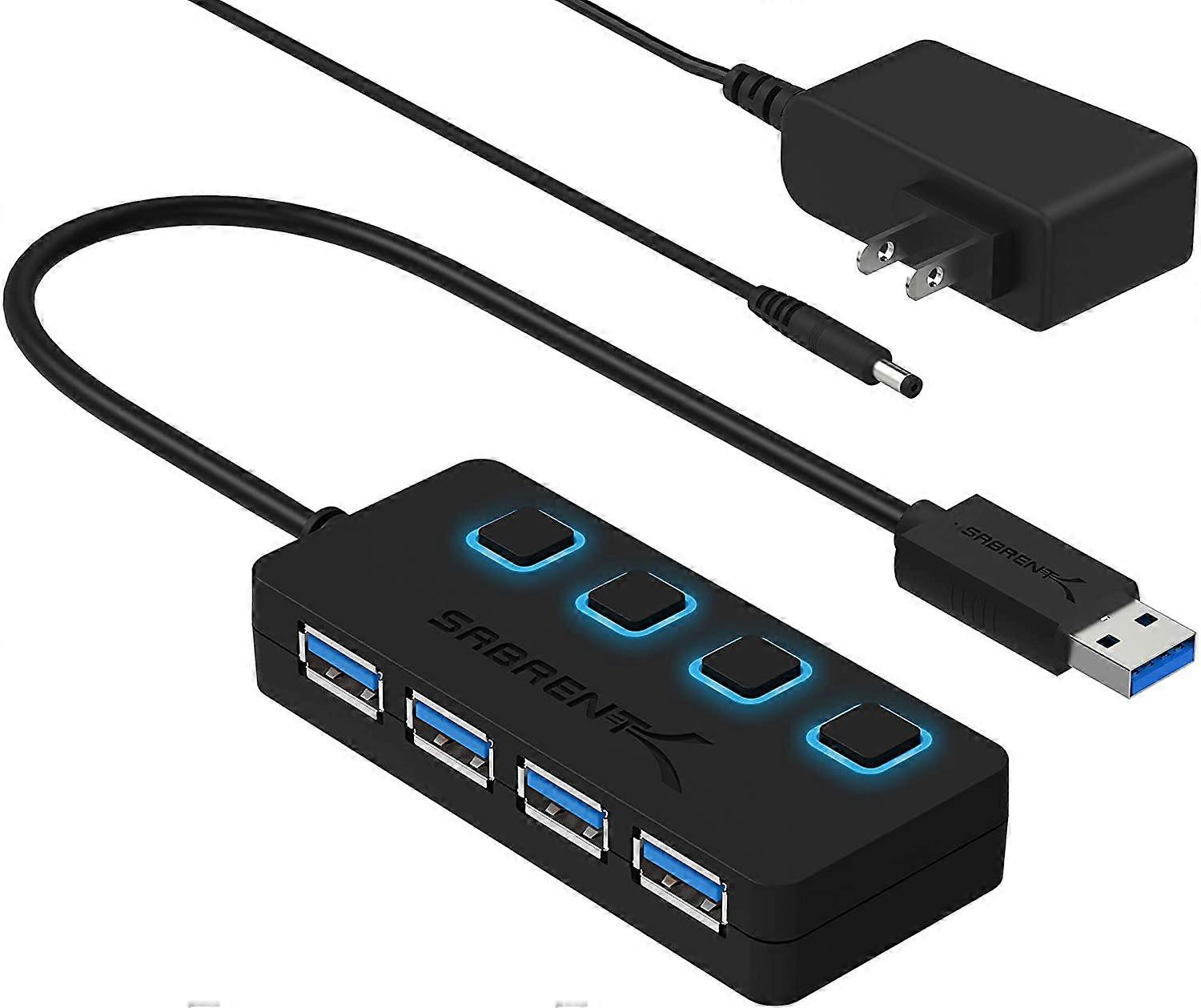 4 Bağlantı Noktalı Güç Adaptörü (Tip-A)Sabrent 4 Bağlantı Noktalı USB 3.0 Hub, Ayrı LED Aydınlatmalı Güç Anahtarları, Birlikte Verilen 5V/2.5A güç adaptörü (HB-UMP3)