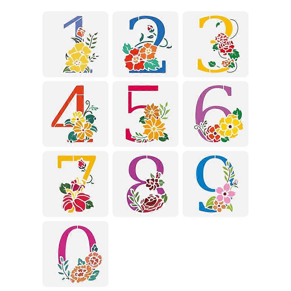 1Set 10Pcs αριθμός λουλουδιών 0~9 PET κοίλο έξω σχέδιο ζωγραφικής στένσιλ για DIY λεύκωμα λεύκωμα αριθμός άλμπουμ φωτογραφιών 150x150mm