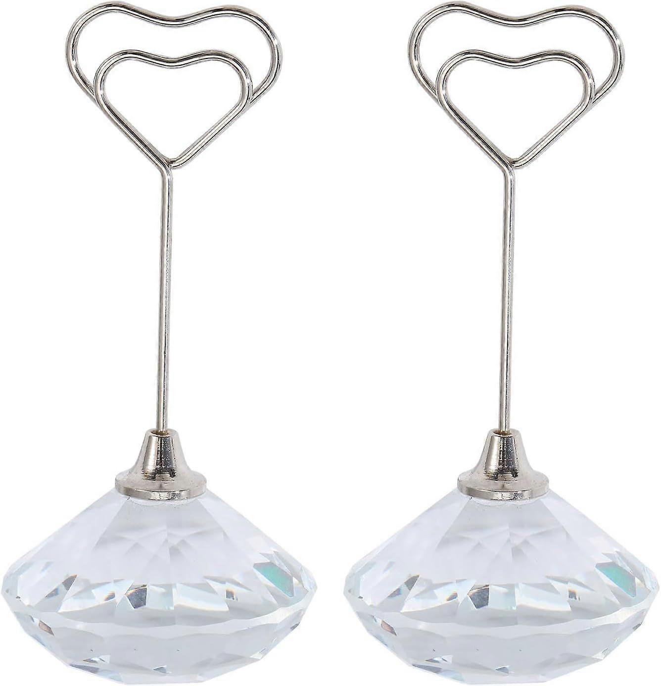 2Pcs Diamond Name Card Holder Photo Memo Holders with Iron Heart Clip Photo Memo Holders for Wedding Birthday Party Table Number Sign Anniversary Part