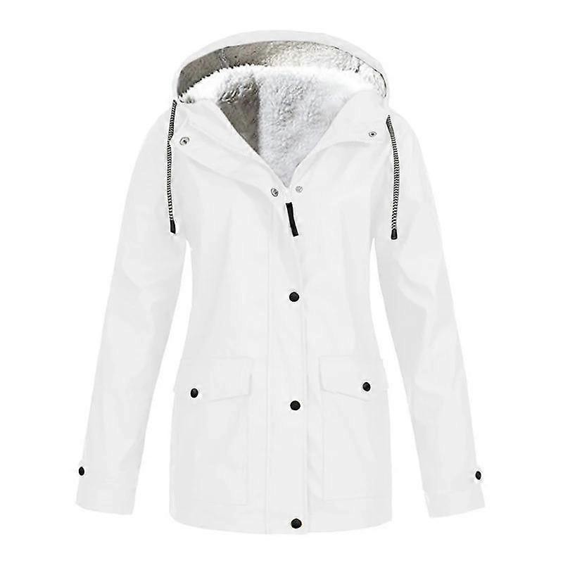 Autumn and Winter Outdoor Hiking Jacket Plush Zipper Hooded Waterproof Warm Coat Slim-fit Temperament Outerwear Solid Color