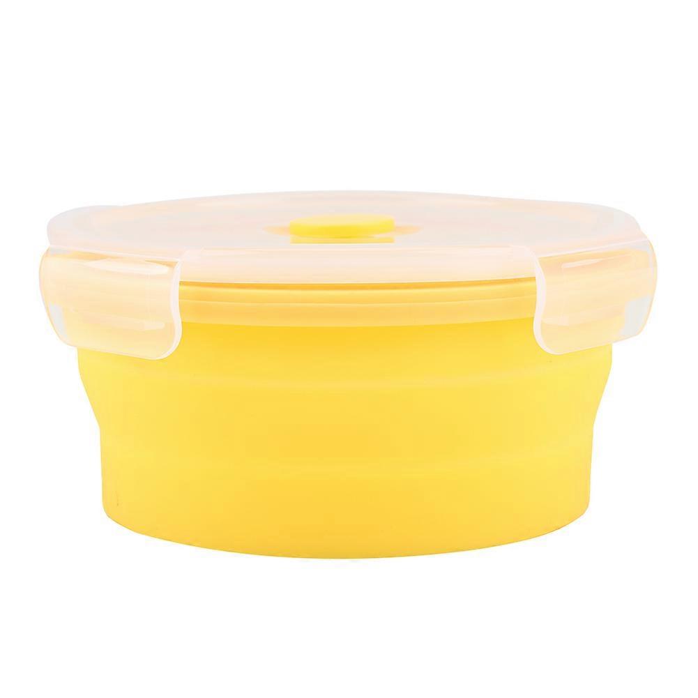 500ml Round Silicone Bento Box Collapsible Lunch Box Microwave Food Container (Yellow)