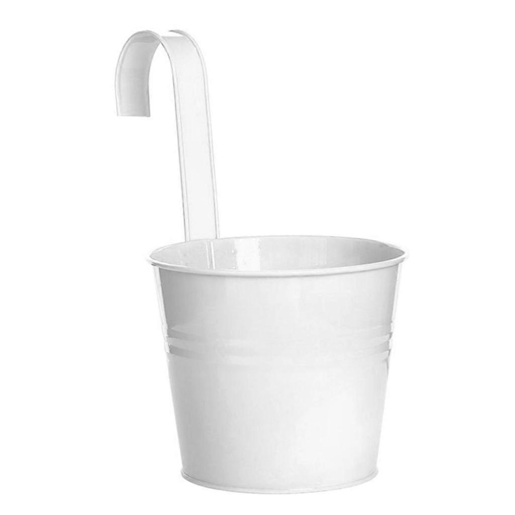 معلقة زهرة وعاء حديقة الأواني شرفة زارع معدني الحديد دلو حامل داخلي في الهواء الطلق لسياج حديدي شرفة بيضاء L