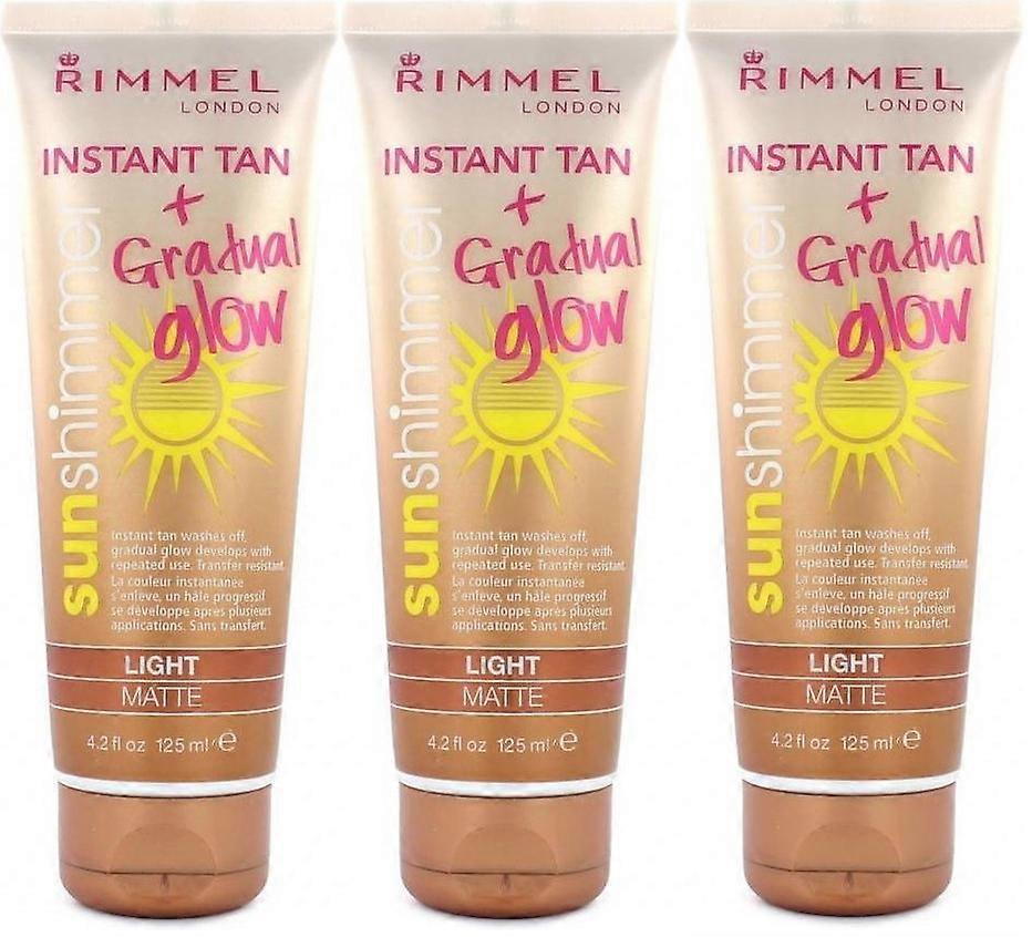 3 x Rimmel Sunshimmer Instant Tan Makeup, Light Matte 125 ml
