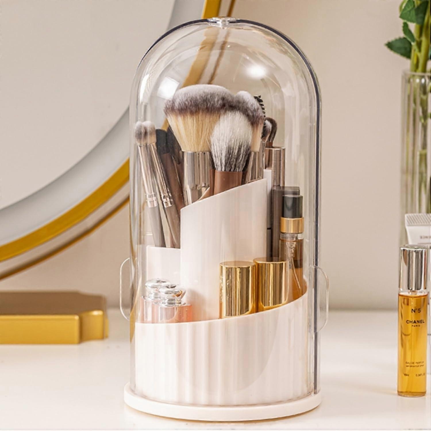 Rotating Dustproof Makeup Brush Holder Organizer for Vanity, Desktop, Acrylic Design, Modern Style, 360-Degree Rotation