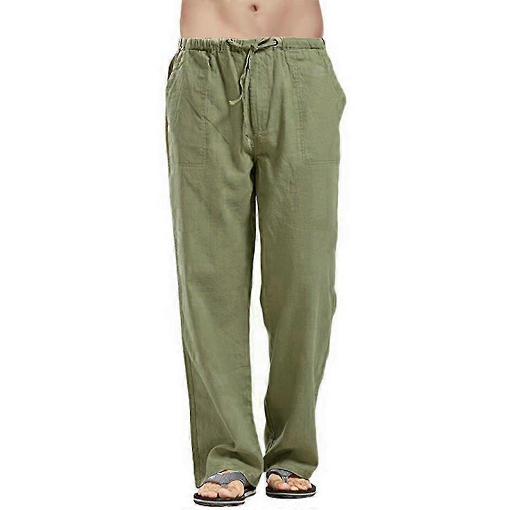 Men's Linen Loose Fitting Large Size Solid Color Pocket Casual Pants