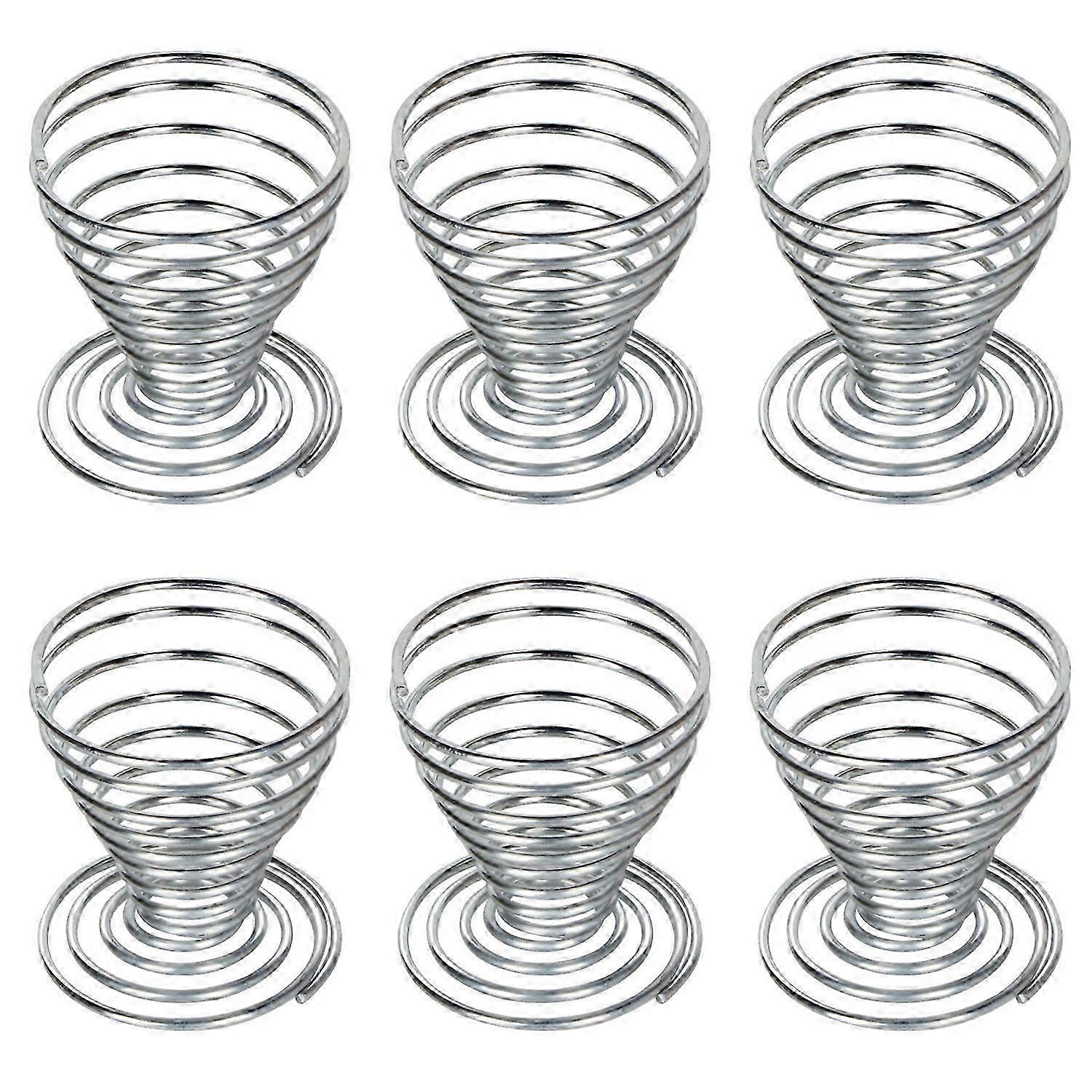 6 x Egg Cups Brushed Steel Wire Spiral Spring-Good