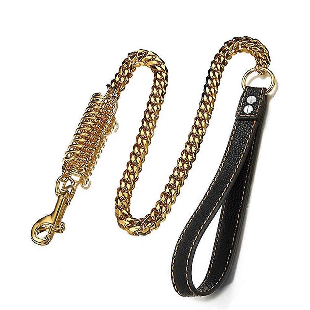 Dog Chain Leash Cuban Link No-Pull Leather Handle for Large Dogs Walking/Training 15mm 4ft