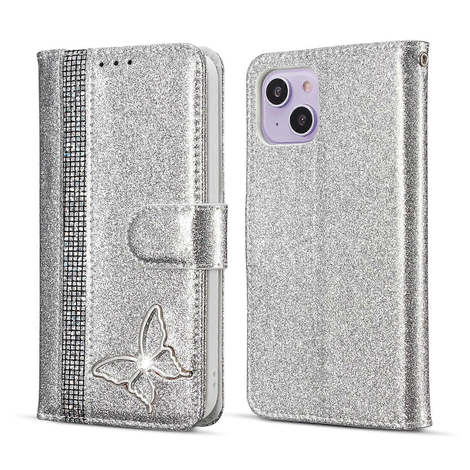 Glitter Powder Butterfly Leather Phone Case
