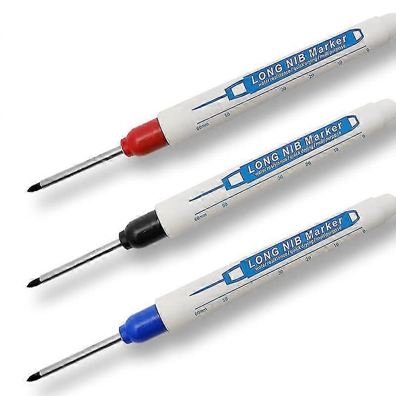 3 Pack Long Head Marker Pen Carpentry Decoration Multifunctional Deep Hole Marker Pen