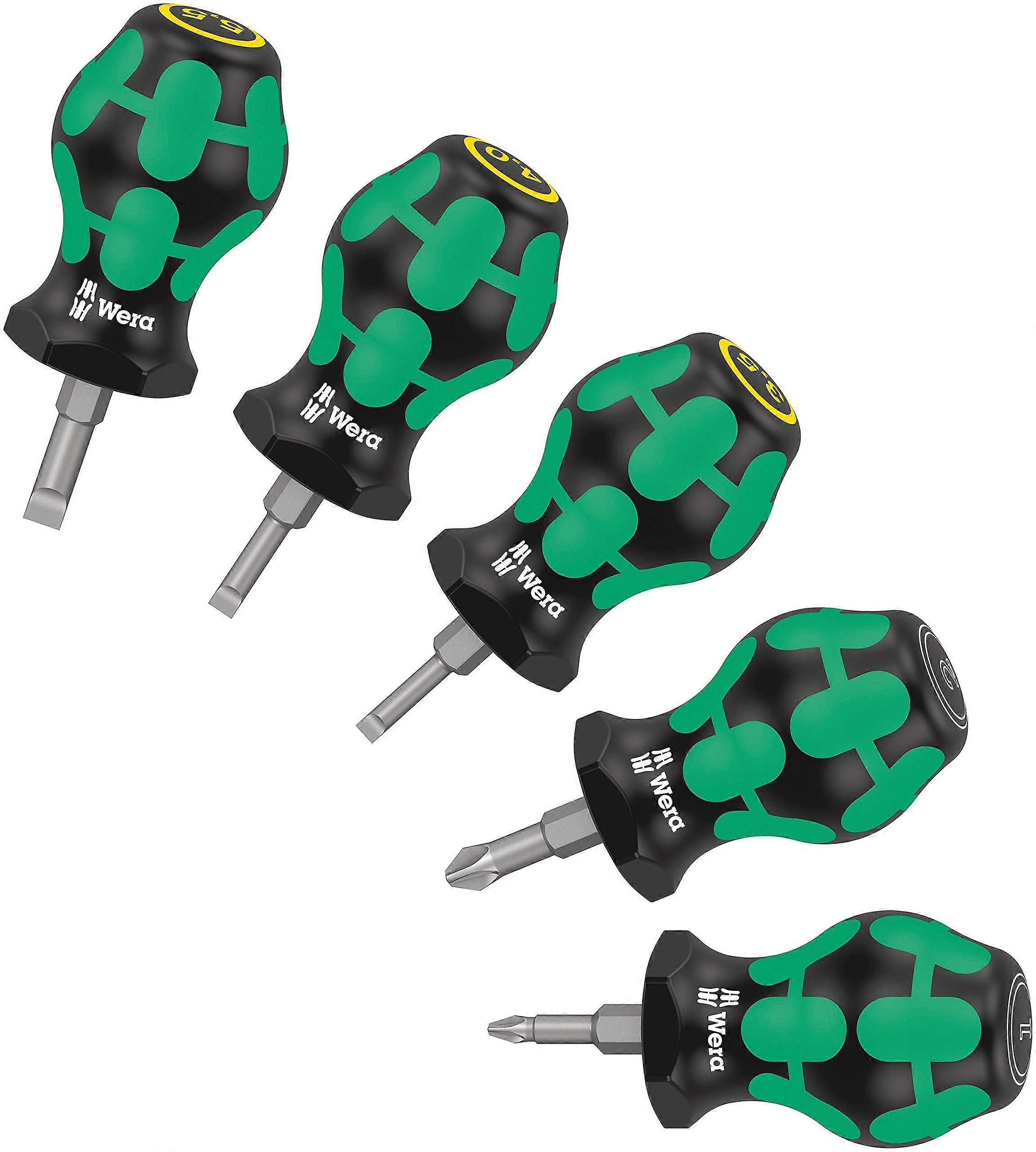 5pc Stubby Set Pozidriv/Slotted Screwdrivers For Precision Work - Compact Handles For Tight Spaces