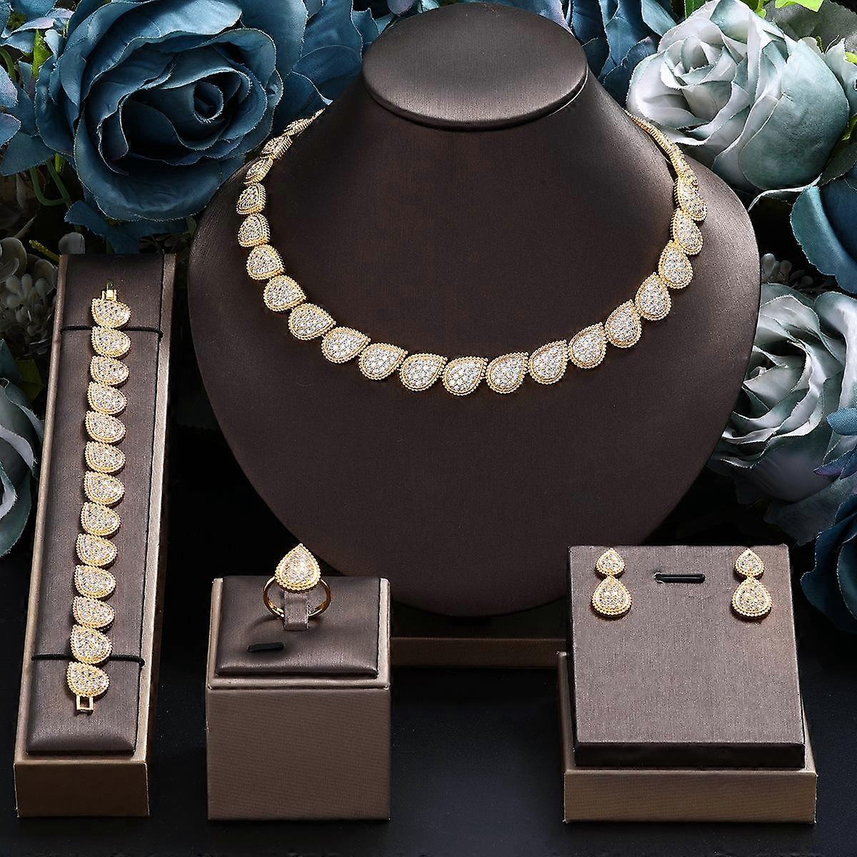 Star With The Same Stylish And Simple Zircon Necklace Earrings Set Copper-Plated 18K Gold Party Banquet Popular Accessories Women