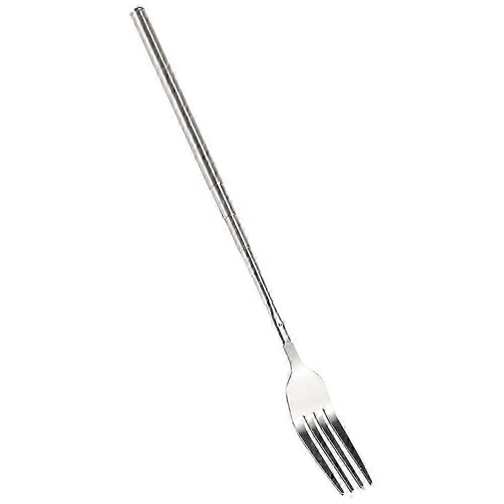 BBQ Retractable Fork Fruit Dessert Long Handle Fork Tableware Kitchen Supplies Stainless Steel Fork