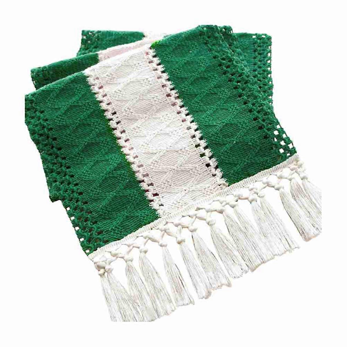 Green Tablecloth for Farmhouse Home Decoration A Fringed Tablecloth