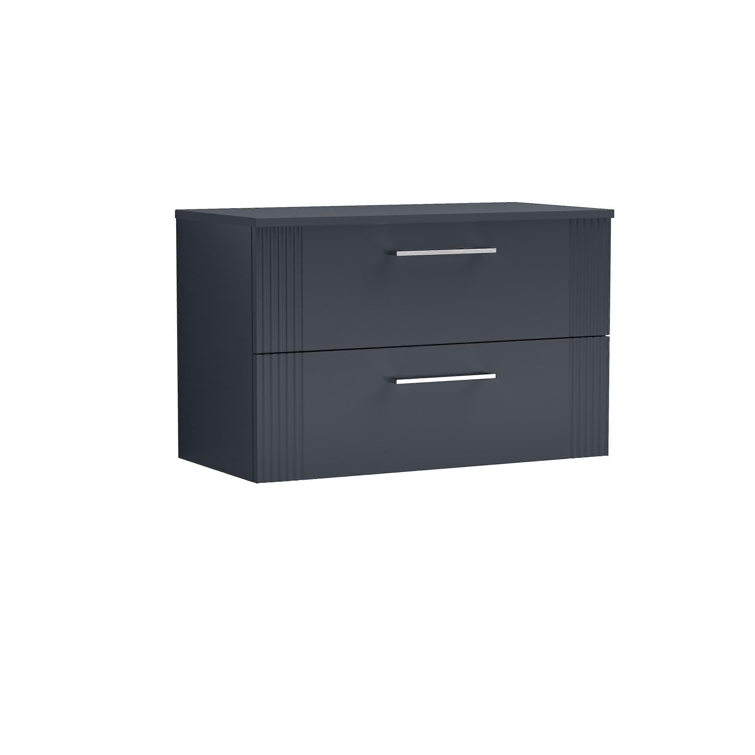 Partial Fluted 2 Drawer Wall Hung Vanity Unit with Colour Coordinating Worktop - 800mm - Satin Soft Black 