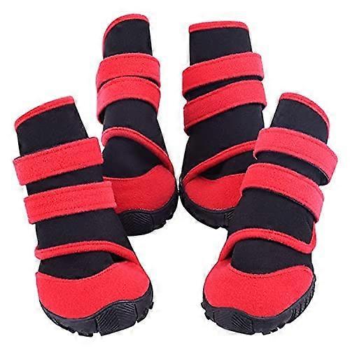 Dog Boots - Waterproof Slip Resistant Shoes for Small Medium Large Dogs, Adjustable Strap, Protect Paws, Red and Black, Size M