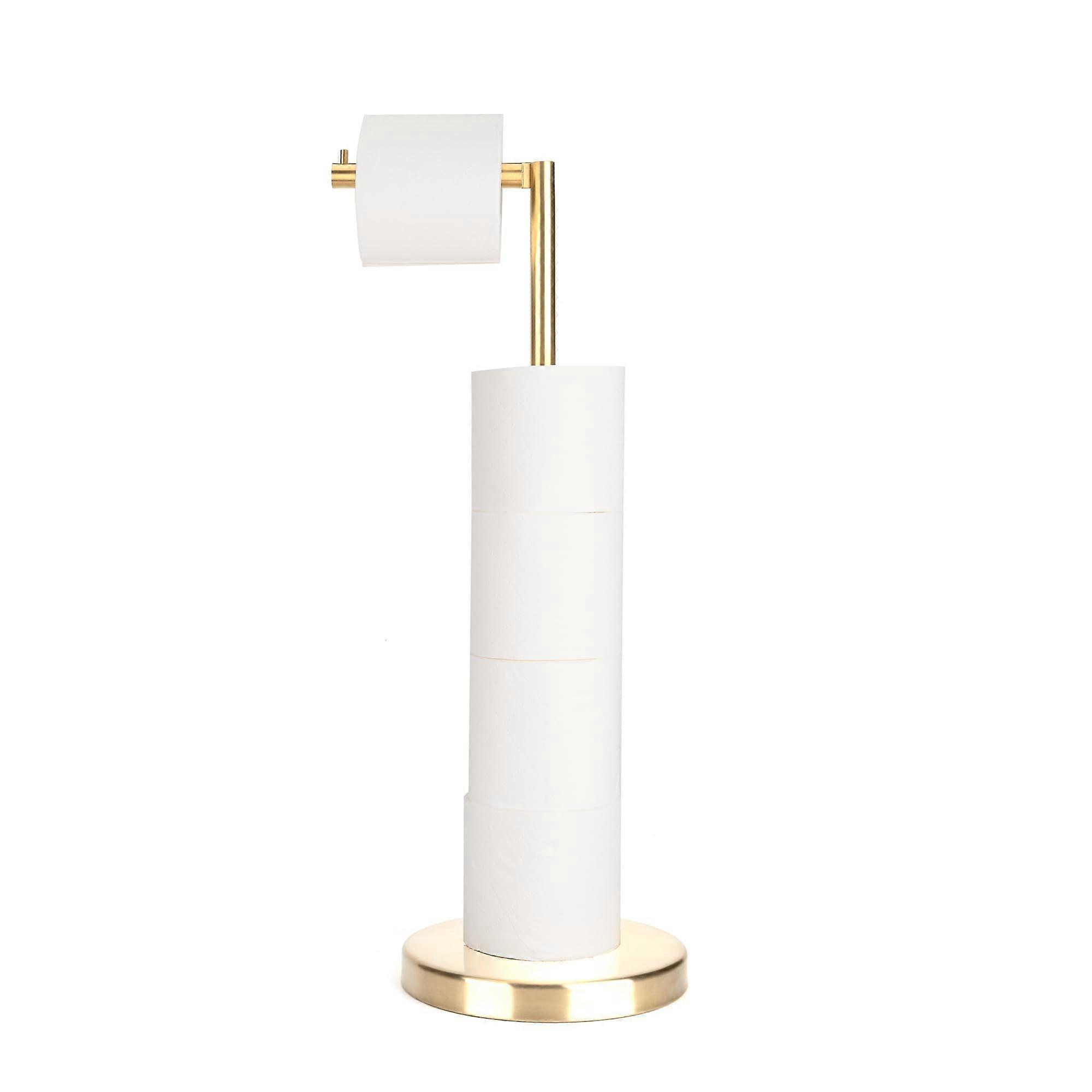 1-piece toilet paper holder, brushed gold thick bottom, bathroom toilet paper storage rack, can store 4 rolls + 1 roll of toilet paper