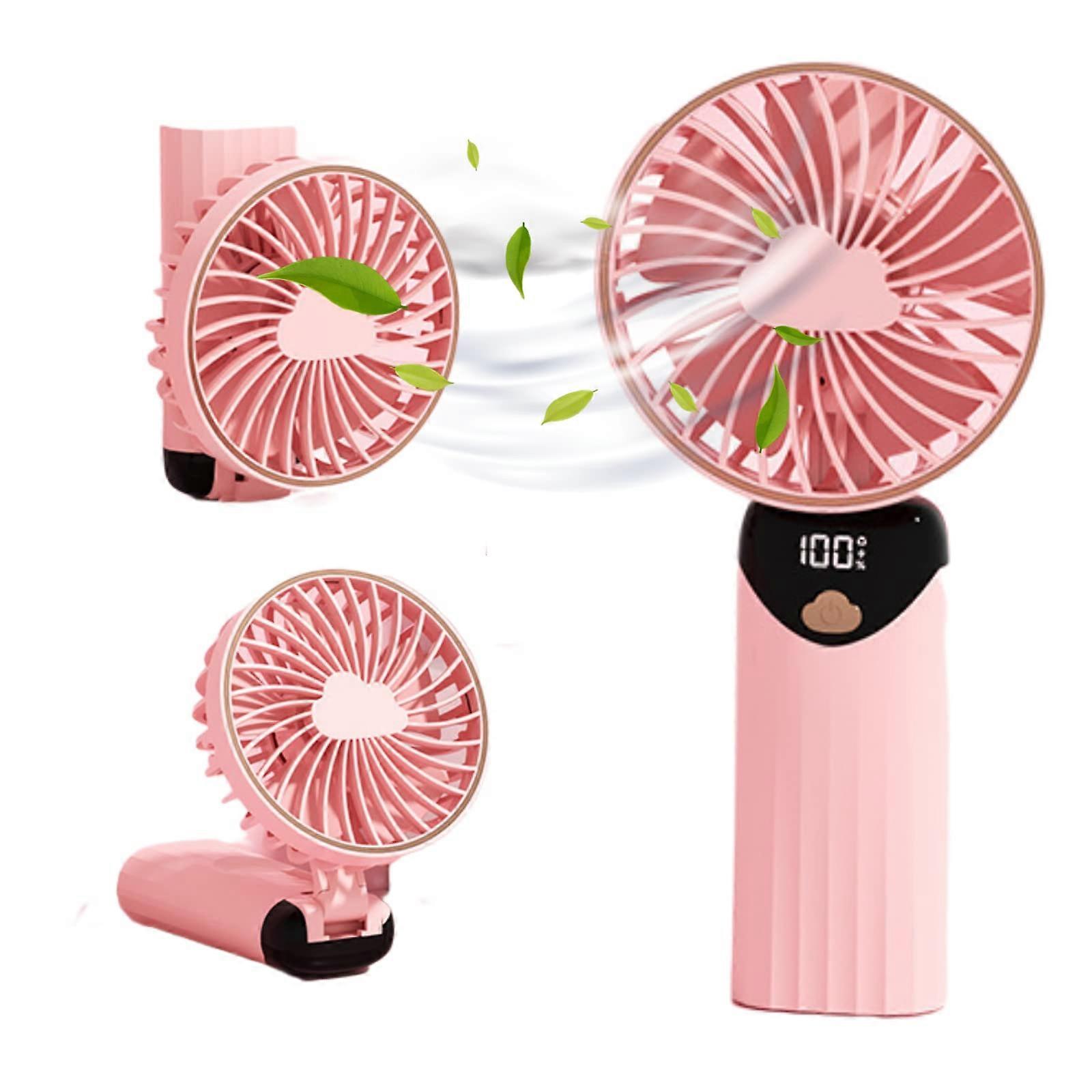 Multifunction Personal Digital Display Handheld Fan with 5 Speed Foldable Desk Base for Outdoor Travel