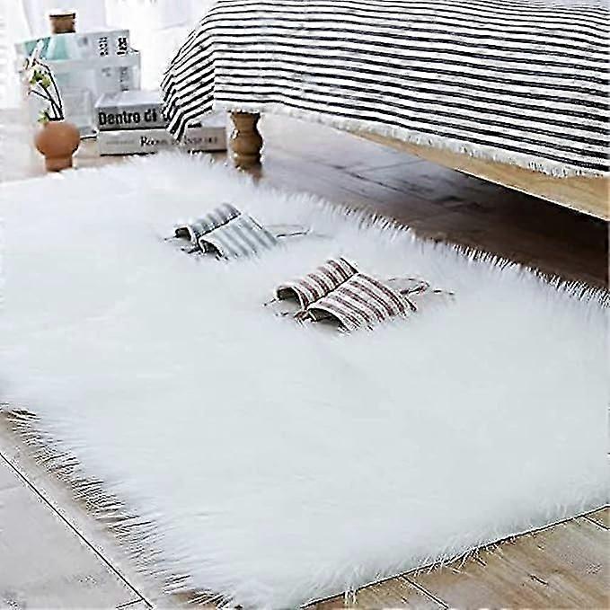 Faux Lammfell Schaffell Teppich Kunstfell Dekofell Lammfellimitat Teppich Longhair Fell Nachahmung Wolle Bettvorleger Canapé Mat (60 x90cm, Wei