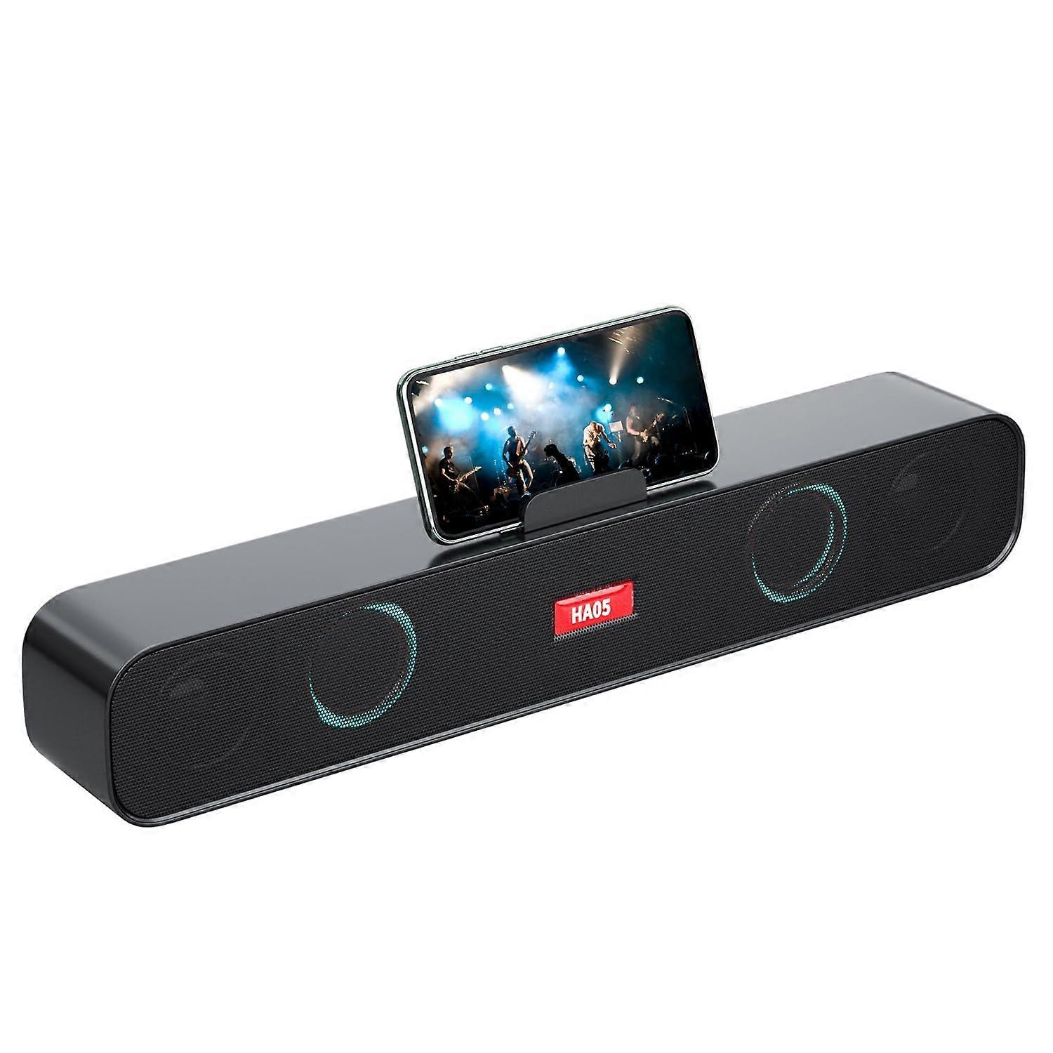 Speakers with Phone Holder - Bluetooth Stereo Sound Bar for Desktop, Laptop, PC, Tablet, and Cellphone Compatibility
