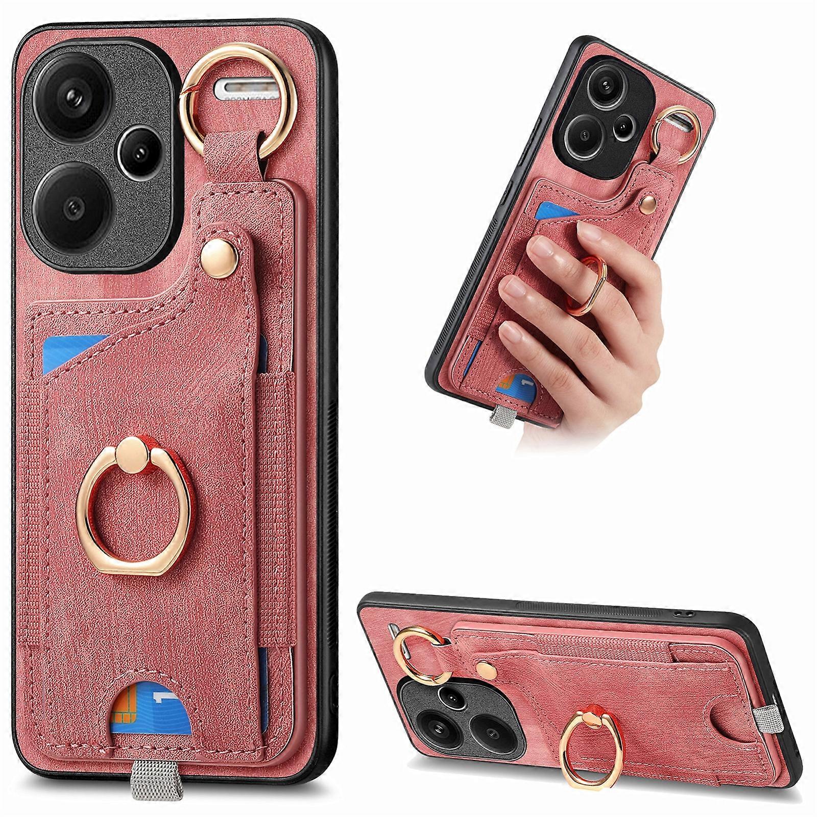 Retro Skin-feel Ring Card Bag Phone Case with Hang Loop
