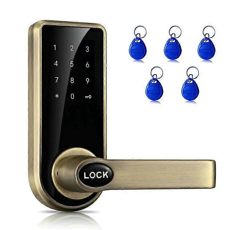 (New) Password + Key + Sensor Card Zinc Alloy Red Bronze Electronic Door Lock Touch Screen Electronic Code Lock