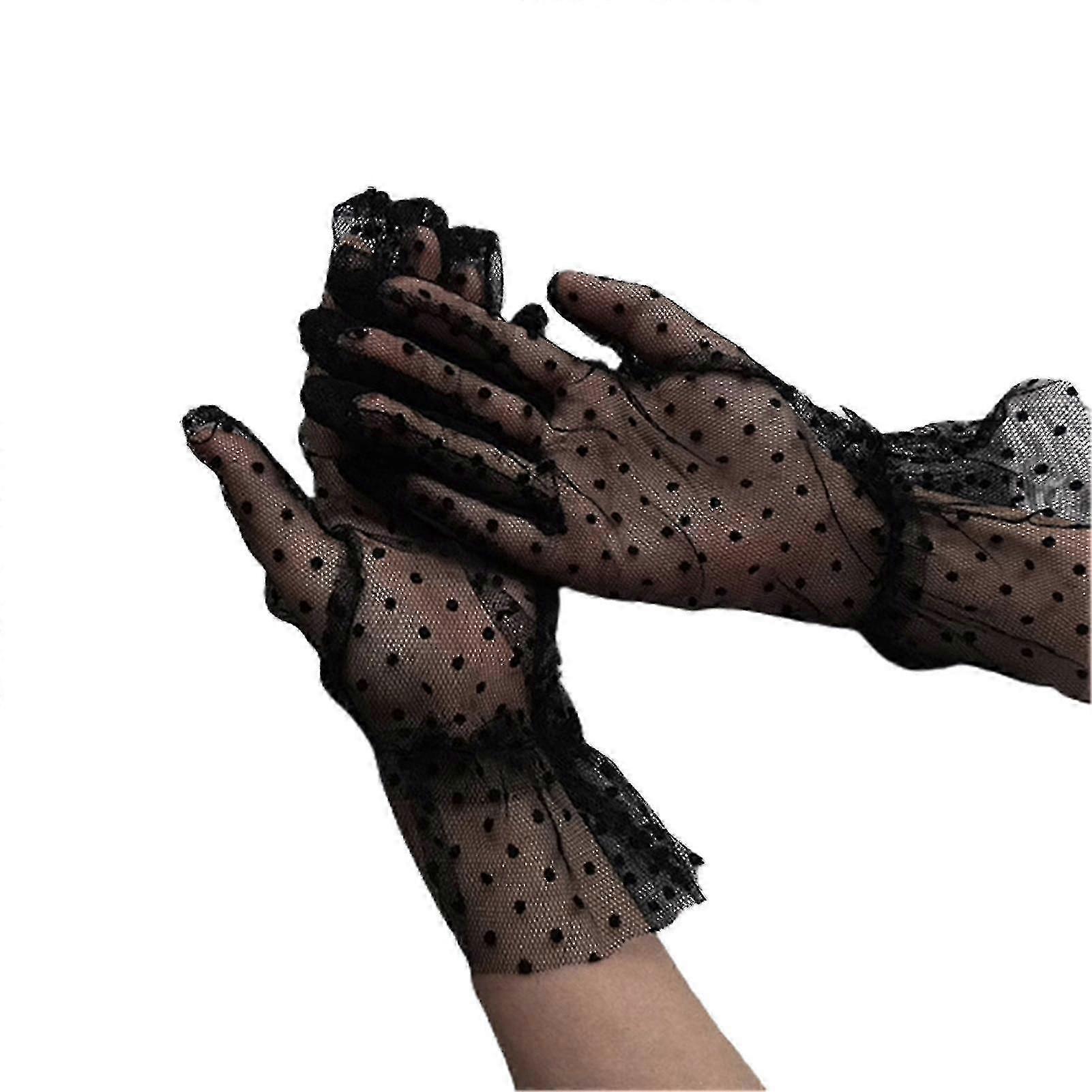 1 Pair Transparent Gloves Short Tulle Mesh Dot Design Lace Gloves For Weeding