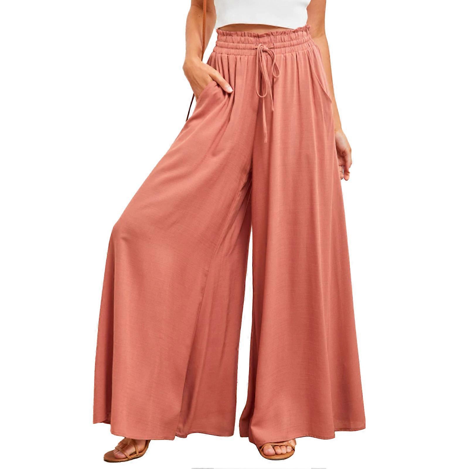 Wide Leg Drawstring Pants Elastic with Side Pocket Comfortable High Waisted Loose Pants for Women
