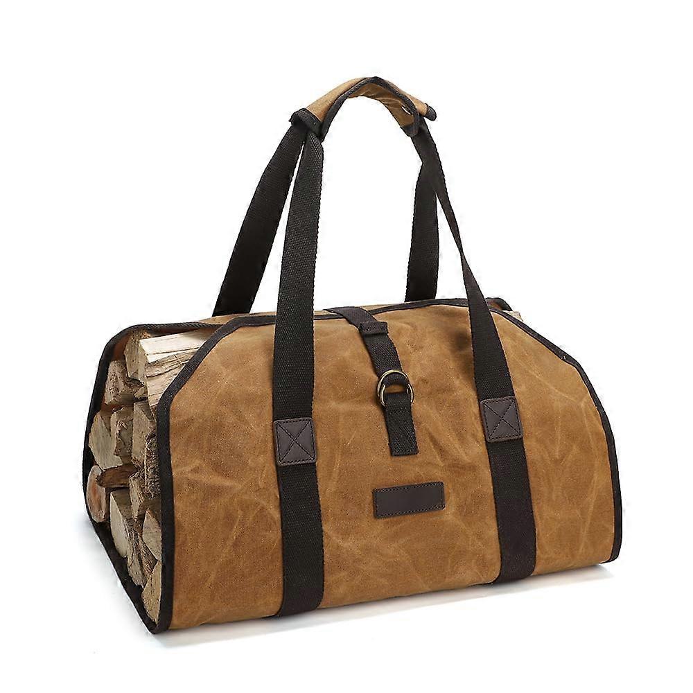 Firewood Carrier Bag Canvas Waxed Large Log Tote for Indoor Use – Heavy Duty Carrying Bag with Reinforced Handles
