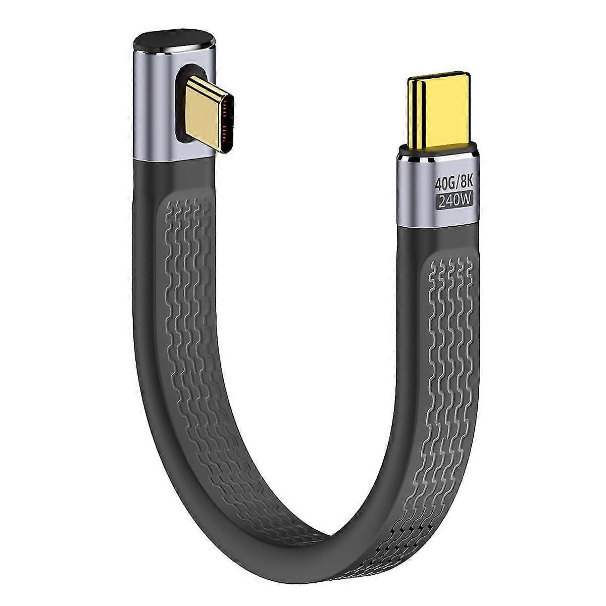 UC-002-0.13L 13cm Låg Profil Vinklad 240W Typ-C hane till hane USB4 40Gbps 100W 8K platt FPC Datakabel