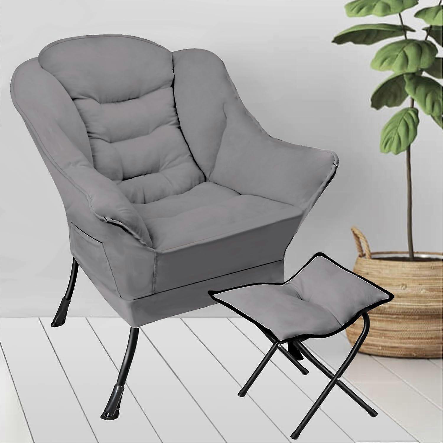 Lazy Chair with Ottoman, Comfy Reading Chair with Ottoman Set, Oversized Lounge Sofa Chair Grey