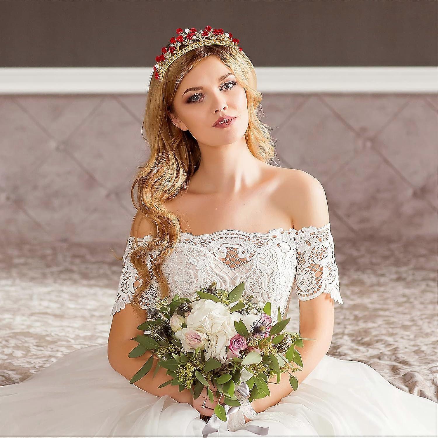 Red Rose Bridal Tiara Bride Headdress Alloy Rhinestone  display picture 3