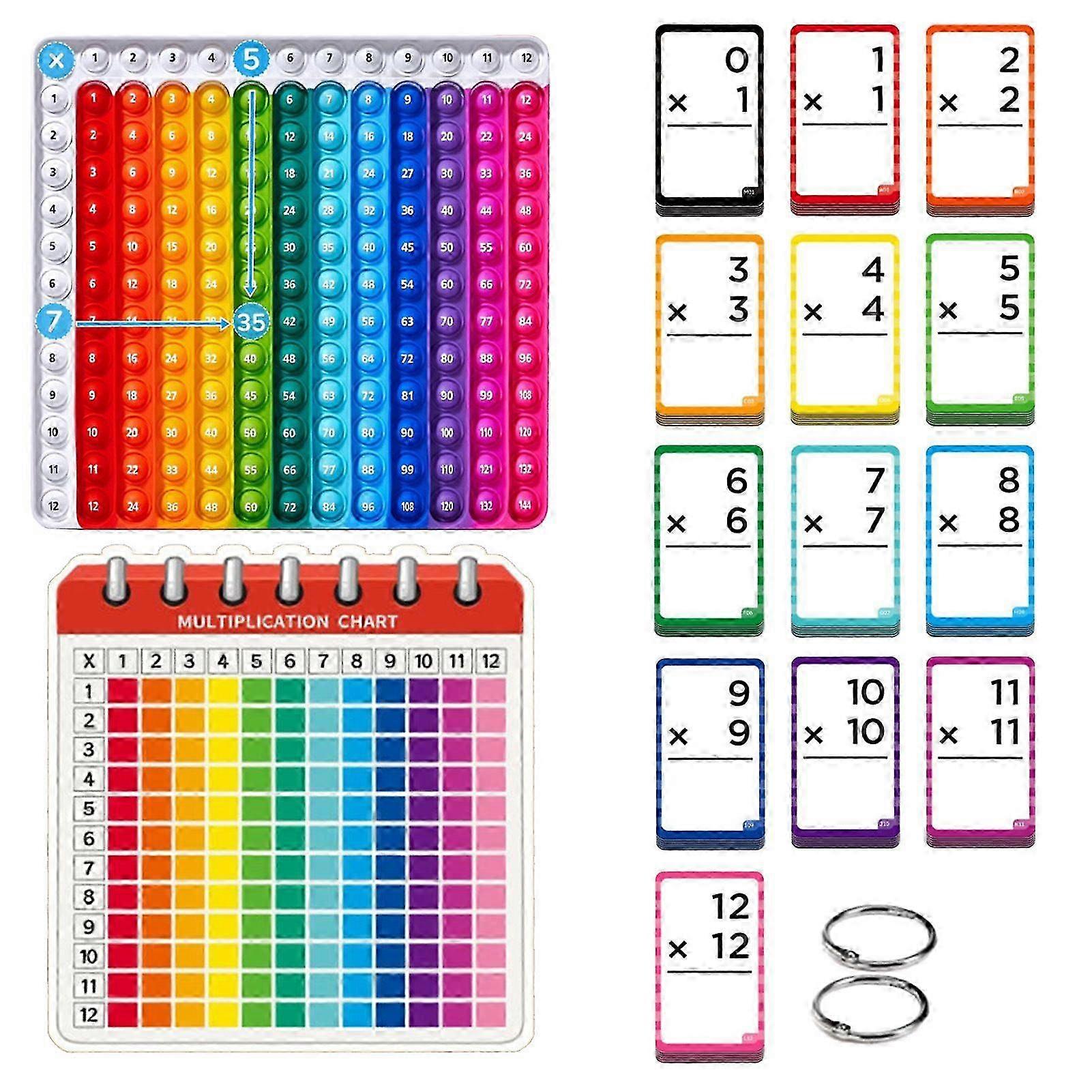 Math Flash Cards & Pop Fidget Chart for Kids - 156pcs Multiplication Cards, Fun Math Games for Kindergarten to 6th Grade